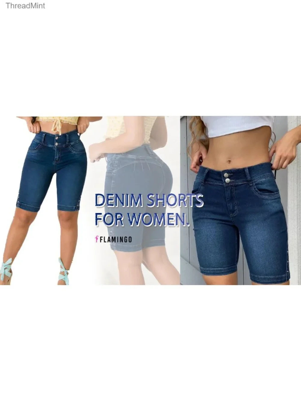 High Waist Bermuda Denim Shorts with Tummy Control for Women